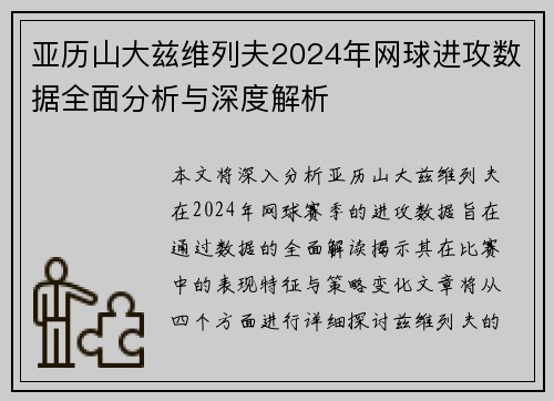 亚历山大兹维列夫2024年网球进攻数据全面分析与深度解析